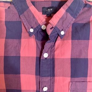 J crew mens coral/ navy plaid button down shirt